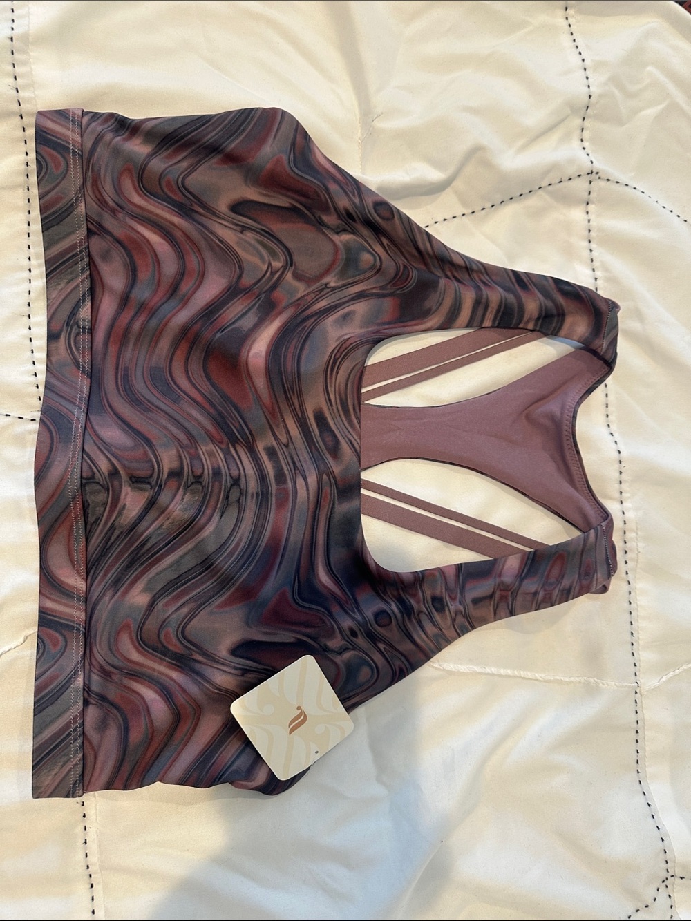 Fabletics Women's Marble-Print Sports Bra Size XL